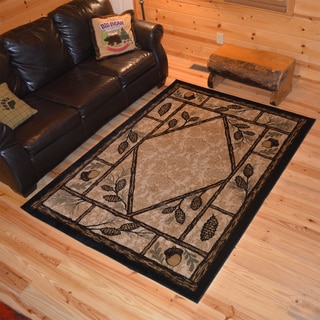 Rustic Lodge Pine Cone Cabin Ivory Polypropylene Area Rug (5'3 x 7'3)