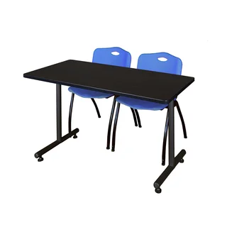 Regency Seating Kobe 42-inch Training Table and 2 'M' Blue Stack Chairs
