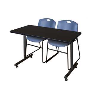 Regency Seating Kobe 60-inch Training Table and 2 Zeng Blue Stack Chairs