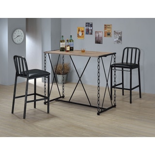 Jodie Bar Black Wood and Metal Rustic Oak Finish Chain-style Table