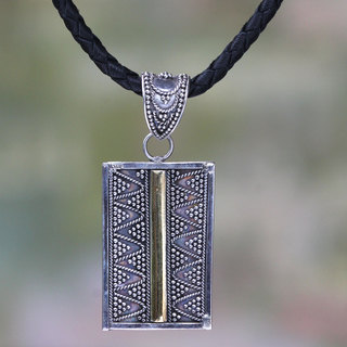 Handcrafted Gold Accent Sterling Silver Leather 'Temple Gate' Necklace (Indonesia)