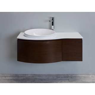 Eviva Brown Finish Ironwood 48-inch Wall-mount Curvy Modern Bathroom Vanity With Glassos Countertop and Sink