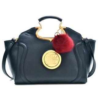 Dasein Drop Handle Raised Stitch Winged Handbag w/Bonus Faux Fur Ball
