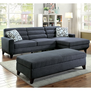 Furniture of America Brixon Contemporary Dark Grey Padded Fabric L-Shaped Sectional