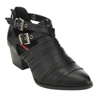C Label AD70 Women's Buckle-strap Cutting Back-zipper Block-heeled Ankle Booties