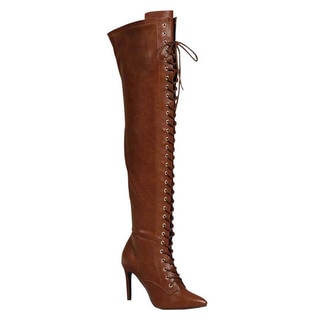 Breckelle's ED27 Women's Thigh High Lace-up Zip Stiletto High Heel Boots