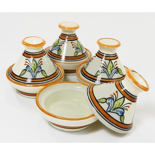 Handmade Set of 4 Le Souk Ceramique 'Salvena' Mini Stoneware Tagines (Tunisia)