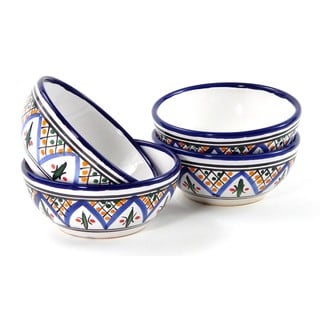 Set of 4 Le Souk Ceramique 'Tabarka' Stoneware Deep Sauce/ Ice Cream Bowls (Tunisia)