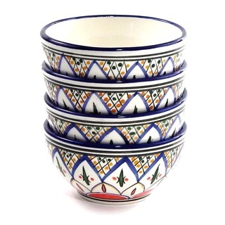Handmade Set of 4 Le Souk Ceramique 'Tabarka' Stoneware Soup/ Cereal Bowls (Tunisia)