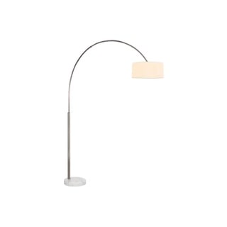 Sonneman Lighting Arc Shade Satin Nickel Floor Lamp, Off-White Linen and White Glass Diffuser