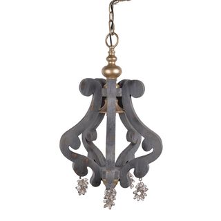 Grey, Gold Iron, and Wood 12-inch x 12-inch x 21-inch Chandelier