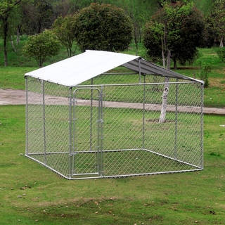 Pawhut Outdoor Chain Link Box Kennel Dog House with Cover