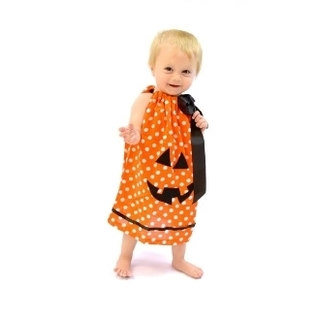 Kid's Cotton and Polyester Orange Dot Pumpkin Swing Dress