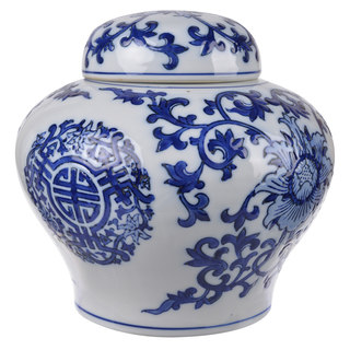 Blue and White Ceramic Lidded Accent Jar