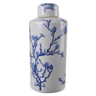 White/Blue Ceramic 6.5 x 14-inch Lidded Accent Jar