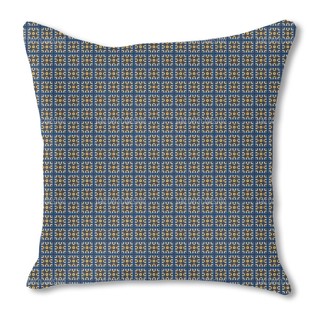 Tiles in Blue and Gold Burlap Pillow Double Sided