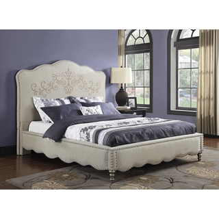 Zenda Cream Upholstered Bed with Scroll Pattern