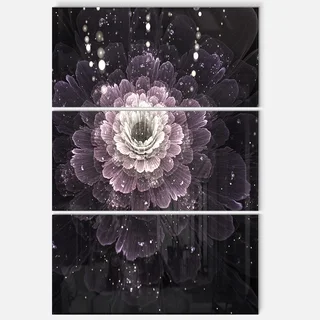 Black Flower with Silver Details - Floral Glossy Metal Wall Art - 36Wx28H