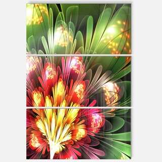 Fractal Flower Red and Green - Floral Glossy Metal Wall Art - 36Wx28H