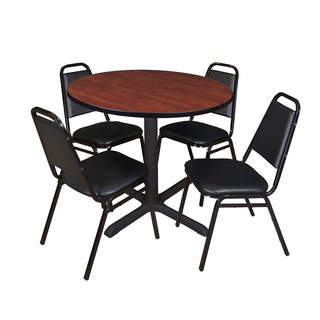 Cain 42-inch Round Breakroom Table with 4 Restaurant Stack Chairs
