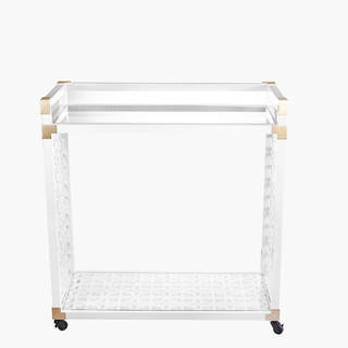 White Wood and Glass Rolling 34-inch x 16-inch x 35-inch Service Trolley