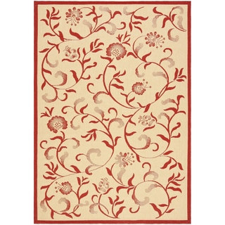 Martha Stewart by Safavieh Swirling Garden Cream/ Red Indoor/ Outdoor Rug (5' x 8')
