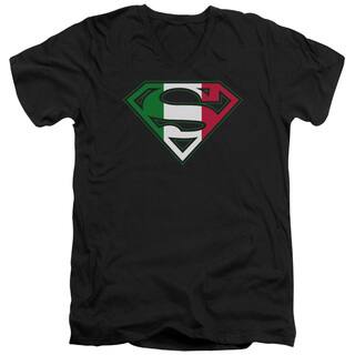 Superman/Italian Shield Short Sleeve Adult T-Shirt V-Neck in Black