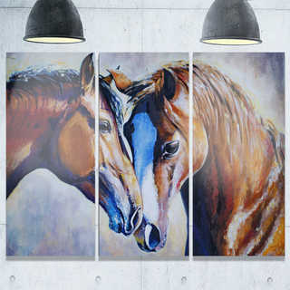 Brown Amorous Horses - Animal Painting Glossy Metal Wall Art