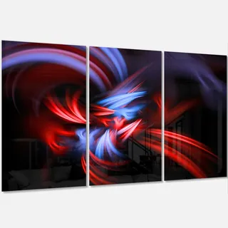 Fractal Red Connected Stripes - Abstract Art Glossy Metal Wall Art