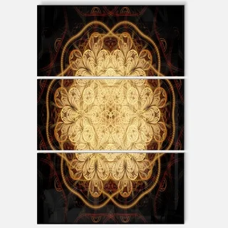 Rounded Brown Fractal Flower - Floral Glossy Metal Wall Art