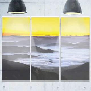 Yellow Sky and Foggy Mountains - Landscape Glossy Metal Wall Art - 36Wx28H