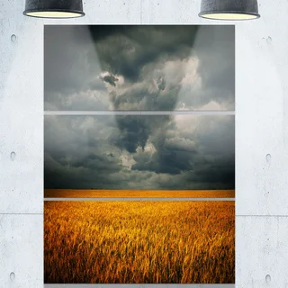 Stormy Clouds Over Wheat Field - Landscape Glossy Metal Wall Art - 36Wx28H