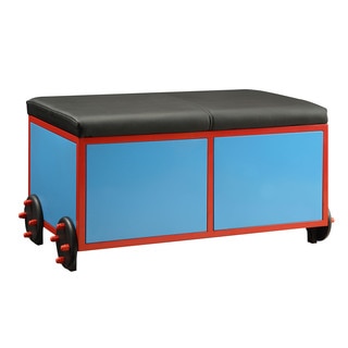 Tobi Blue, Red, and Black Upholstered Storage Bench