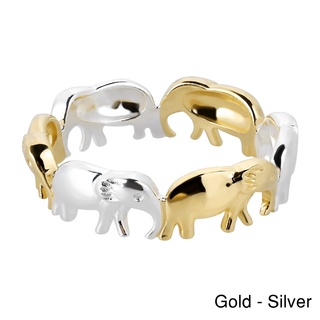 Two Tone Elephant Line Up Gold over .925 Silver Ring (Thailand)