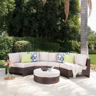 Link to Madras Tortuga Outdoor 4-seat Round Wicker Chat Set with Ottoman by Christopher Knight Home Similar Items in Outdoor Sofas, Chairs & Sectionals