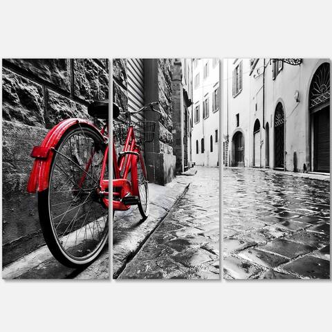Designart - Retro Vintage Red Bike - Cityscape Photo Glossy Metal Wall Art