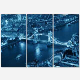 Designart - Blue London Night Aerial View - Cityscape Glossy Metal Wall Art