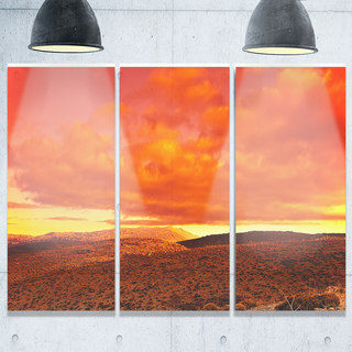 Designart - Dramatic Red Sunset at Desert - Extra Large Glossy Metal Wall Art Landscape