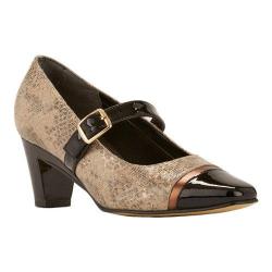 Women's Rose Petals by Walking Cradles Radiant Mary Jane Taupe & Gold Lizard Print/Black Patent