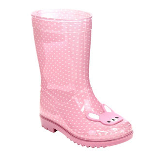 Jelly Beans GE80 Girls' Toddlers' Pink Polka Dots Rubber Pull-on Low-heel Rain Boots