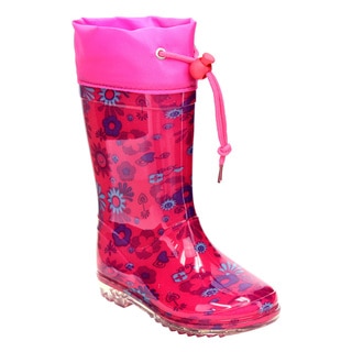 Jelly Beans GE72 Girls' Floral-print Bungee-tie Clear Sole Low Heel Rain Boots