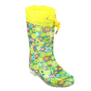 Jelly Beans Girls' GE69 Rubber Floral Print Bungee-tie Clear Sole Rain Boots
