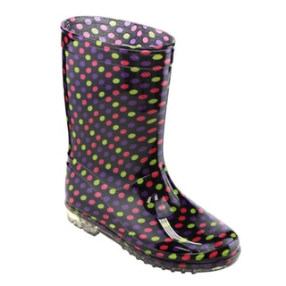 Jelly Beans Girls' GE60 Multicolored PVC Mid-calf Design Dots-print Clear-sole Rain Boots