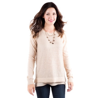 DownEast Basics Women's Taupe Layered-look Sweater