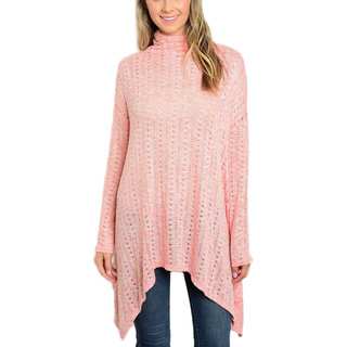 JED Women's Knitted Pink Polyester/Spandex Turtleneck Sweater Trapeze Tunic