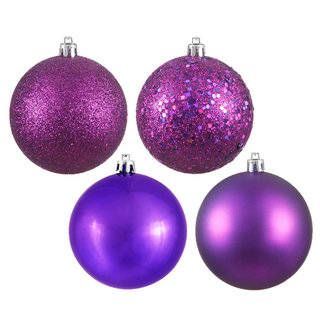 Plum-colored Plastic 2.75-inch 4-finish Ball Assorted Ornaments (Pack of 20)