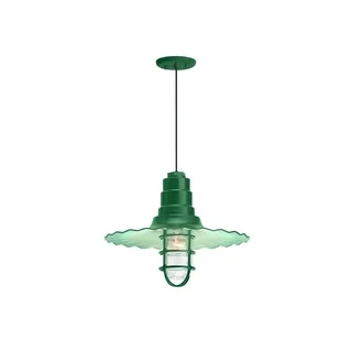 Troy RLM Lighting Radial Wave Hunter Green Wire Guard Pendant, 16 inch Shade