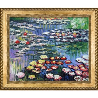 Claude Monet 'Water Lilies (pink)' Hand Painted Framed Canvas Art