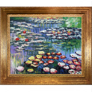 Claude Monet 'Water Lilies (pink)' Hand Painted Framed Canvas Art
