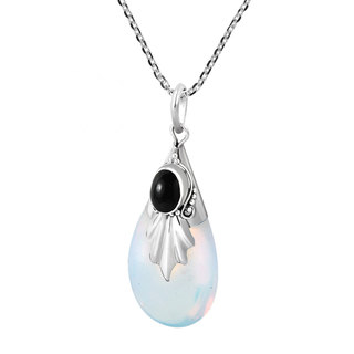 Classic Style Teardrop Natural Stone .925 Silver Necklace (Thailand)